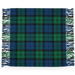 Faribault fluff Loomed wool square winter blanket green plaid watch tartan